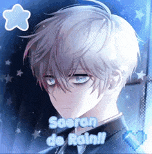 a picture of a boy with the words saoran de rain written below him