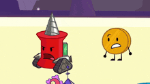 a cartoon drawing of a pin with a drill on it