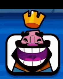 a cartoon of a king with a crown on his head is smiling .