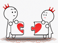 a couple of stick figures with crowns on their heads holding a sign that says i love you
