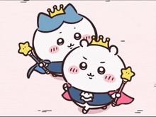 two cartoon characters with crowns on their heads are holding wands