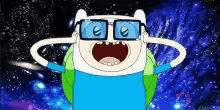 a cartoon character with glasses and a backpack is standing in space
