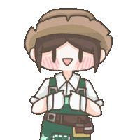 a cartoon of a girl wearing overalls and a cowboy hat with the words " new po " below her