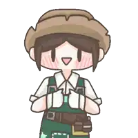 a cartoon of a girl wearing overalls and a cowboy hat with the words " new po " below her