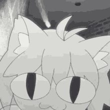 a black and white drawing of a cartoon character with big eyes and a mustache .