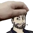 a man with a beard is smoking a cigarette and a hand is holding his head .