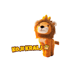 a stuffed lion with a crown on its head and the words koji kralj below it