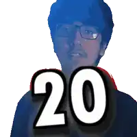 a man with glasses and the number 20 in front of his face