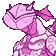a pixel art drawing of a pink dragon with horns and a bow .