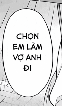 a black and white drawing of a speech bubble with the words chon em lam vo anh di