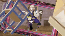 a girl in a purple dress is standing in front of a picture frame that says " buddy ale "