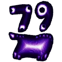 a purple balloon shaped like the number 79 on a white background
