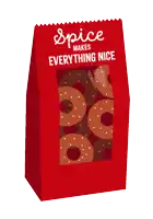 a bag of donuts with spice makes everything nice written on it