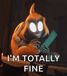a cartoon character is holding a piece of paper and smiling .