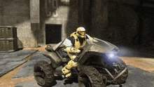 a man in a helmet is riding a vehicle with the number 10 written on it