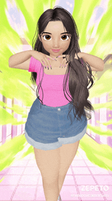 a cartoon of a girl with the name zepeto on the bottom right