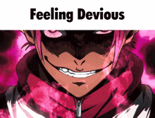 a picture of a cartoon character with the words feeling devious below it