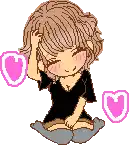 a pixel art drawing of a girl with two pink hearts surrounding her