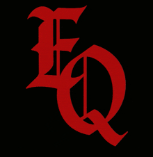 a black background with a red letter e and q
