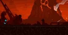 a cartoon drawing of a mountain with lava coming out