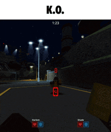 a screenshot of a video game that says k.o. on it