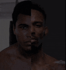 a man with a tattoo on his shoulder is shown next to another man