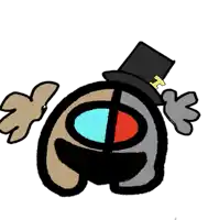 a drawing of a cartoon character with a top hat and arms