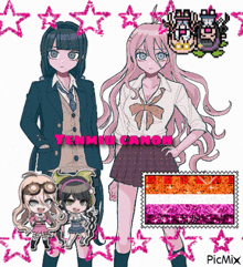 a group of anime girls standing next to each other with the name tenmiu canon written on the bottom