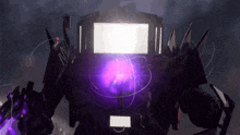a robot with purple lights coming out of it 's eyes