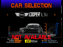 a car selection screen shows a mini cooper 1.30