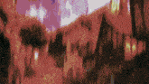 a blurred image of a landscape with trees and buildings in the background