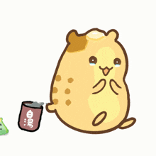 a cartoon of a hamster next to a can of soup