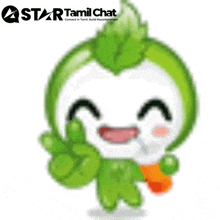 a star tamil chat sticker with a green and white cartoon character