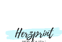 a logo for herzprint dress with style with a blue background