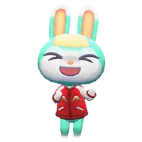 a cartoon bunny wearing a red jacket is smiling with its eyes closed