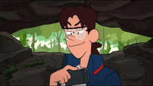 a cartoon character with a maple leaf on his jacket