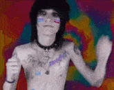 a shirtless man with a tattoo on his chest that says i 'm not a robot