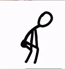 a stick figure is squatting down with his legs crossed