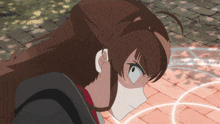 a close up of a girl 's face with a circle of light around her