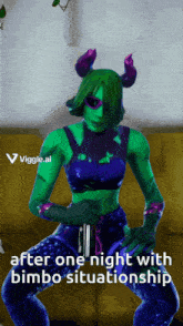 a picture of a woman with horns and the words " after one night with bimbo situationship " on the bottom
