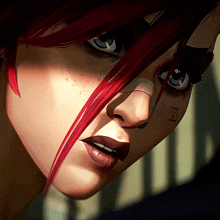 a close up of a woman 's face with a bandage on her nose