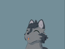 a cartoon drawing of a gray cat with orange eyes