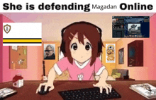 a girl wearing headphones is playing a video game on a computer