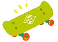 a green skateboard with the brec logo on the back