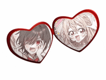 a pair of heart shaped sunglasses with a boy and a girl in them