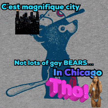 a t-shirt that says " c'est magnifique city not lots of gay bears in chicago tho "