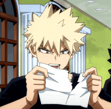 a cartoon character is holding a piece of paper in his hands