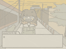 a drawing of a girl with the words " hey what should we eat "