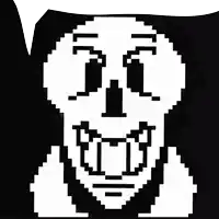 a pixel art of a skeleton with a speech bubble above it