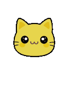 a drawing of a yellow cat with big eyes and a w on its mouth